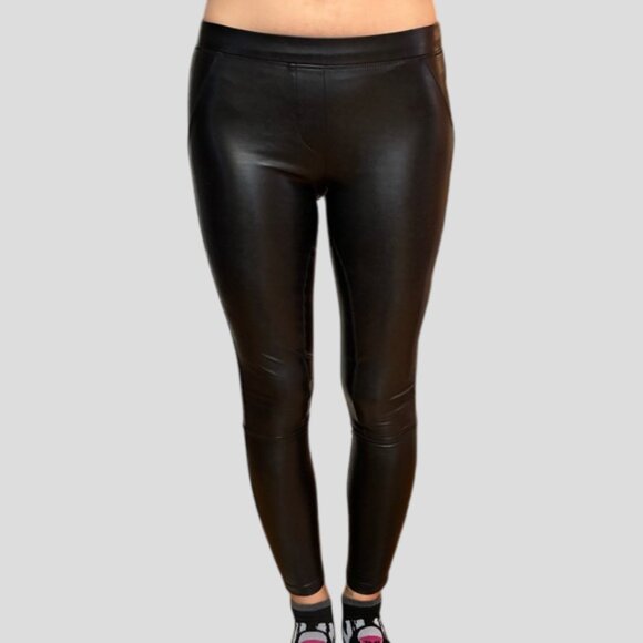 Aritzia Wilfred Black Vegan Leather Skinny Pull On Ankle Leggings Pants - Picture 1 of 13